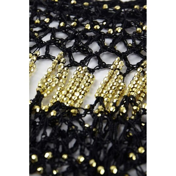 BABEYOND 1920s Black Gold Shawl Wrap Evening Cape Bridal Bolero Flapper Cover - Picture 5 of 7